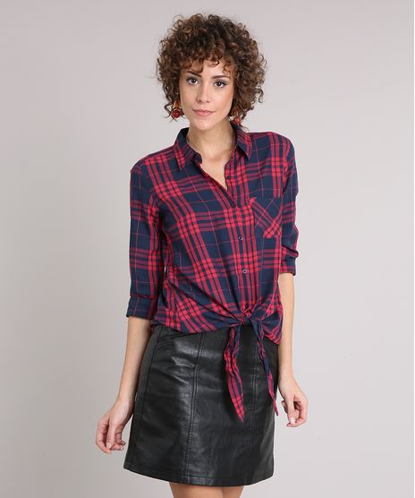 Camisa-Feminina-Xadrez-com-Amarracao-e-Bolso-Manga-Longa-Azul-Marinho-9171366-Azul_Marinho_1