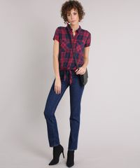 Camisa-Feminina-Xadrez-com-Amarracao-e-Bolsos-Manga-Curta-Azul-Marinho-9171367-Azul_Marinho_3