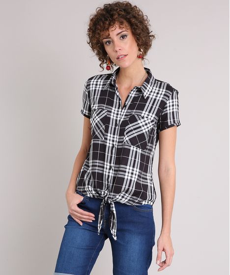 camisa xadrez curta feminina