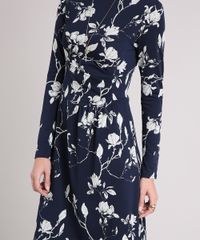 Vestido-Feminino-Floral-Curto-Drapeado-Manga-Longa-Decote-Redondo-Azul-Marinho-9126984-Azul_Marinho_4