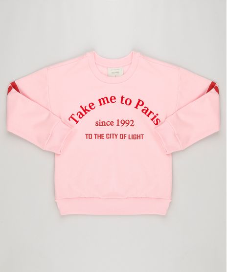 Blusao-Infantil--Take-Me-To-Paris--em-Moletom-Manga-Longa-Decote-Redondo-Rosa-9195316-Rosa_1