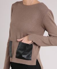 Sueter-Feminino-em-Trico-com-Bolsos--Kaki-8877649-Kaki_4