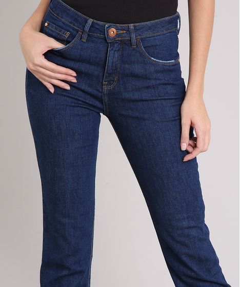 calça jeans azul escuro cintura alta