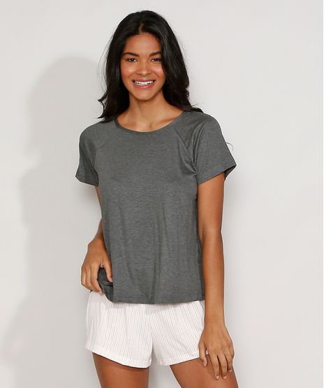 Pijama-Feminino-com-Listras-Manga-Curta-Cinza-Mescla-Escuro-9980762-Cinza_Mescla_Escuro_1