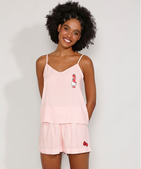 Pijama-Feminino-Regata-Hello-Kitty-Estampado-Xadrez-Vichy-Rosa-Claro-9978871-Rosa_Claro_1