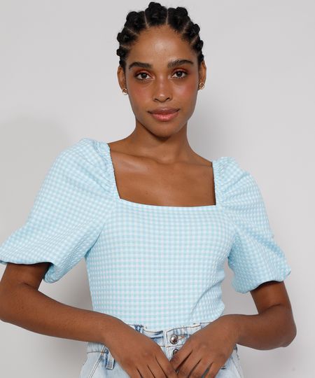 Blusa-de-Jacquard-Feminina-Estampada-Xadrez-Vichy-Manga-Bufante-Decote-Reto-Azul-Claro-9980306-Azul_Claro_1 Blusa-de-Jacquard-Feminina-Estampada-Xadrez-Vichy-Manga-Bufante-Decote-Reto-Azul-Claro-9980306-Azul_Claro_1