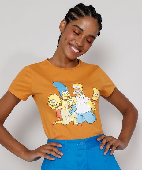 Camiseta-Feminina-Manga-Curta-Os-Simpsons-Decote-Redondo-Mostarda-9979478-Mostarda_1