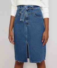 Saia-Jeans-Feminina-Midi-com-Fenda-e-Faixa-para-Amarrar-Azul-Medio-9985899-Azul_Medio_1