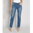 Calça Jeans Reta Cintura Alta Feminina Azul Médio frente