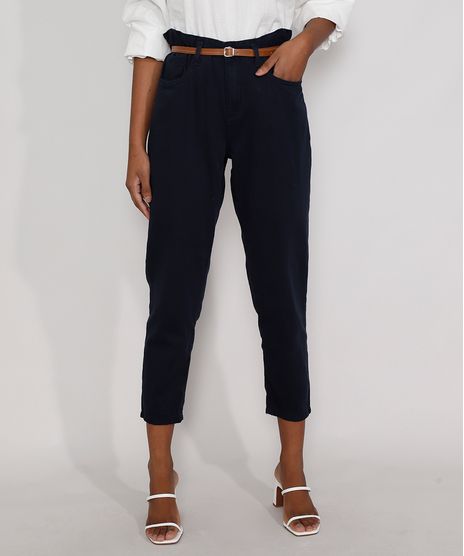 Calca-de-Sarja-Feminina-Clochard-Cintura-Alta-com-Cinto-Azul-Marinho-9984440-Azul_Marinho_1