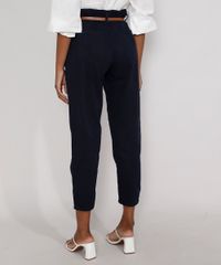 Calca-de-Sarja-Feminina-Clochard-Cintura-Alta-com-Cinto-Azul-Marinho-9984440-Azul_Marinho_2