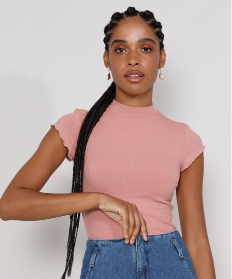 Blusa-Feminina-Canelada-com-Frufru-Manga-Curta-Gola-Alta-Rose-9943282-Rose_1