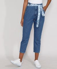 Calca-Jeans-Feminina-Mom-Cintura-Super-Alta-com-Lenco-Estampado-Azul-Medio-9985791-Azul_Medio_1