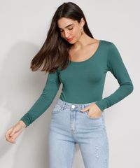 Blusa-Feminina-Manga-Longa-Basica-Decote-Redondo-Verde-Escuro-8578638-Verde_Escuro_5