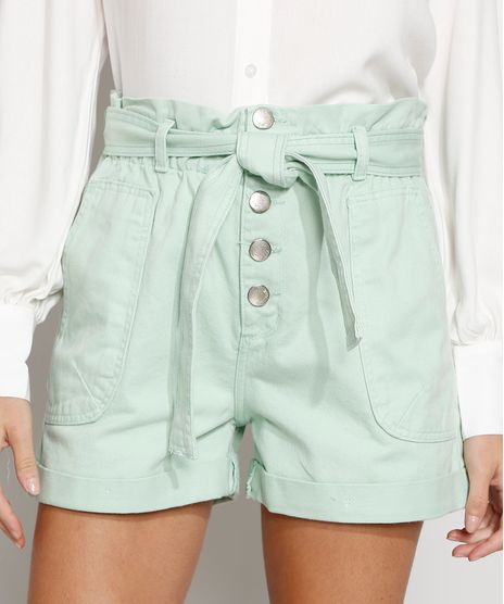 Short-de-Sarja-Feminino-Cintura-Super-Alta-Clochard-com-Faixa-para-Amarrar-Verde-Claro-9983324-Verde_Claro_1