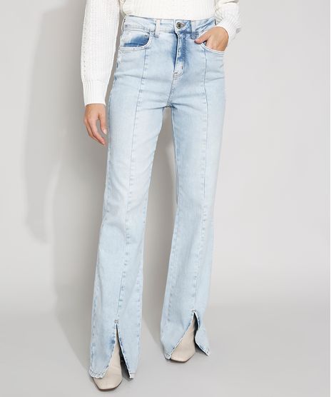 Calca-Jeans-Feminina-Cintura-Super-Alta-Flare-com-Fenda-Frontal-Azul-Claro-9985798-Azul_Claro_1