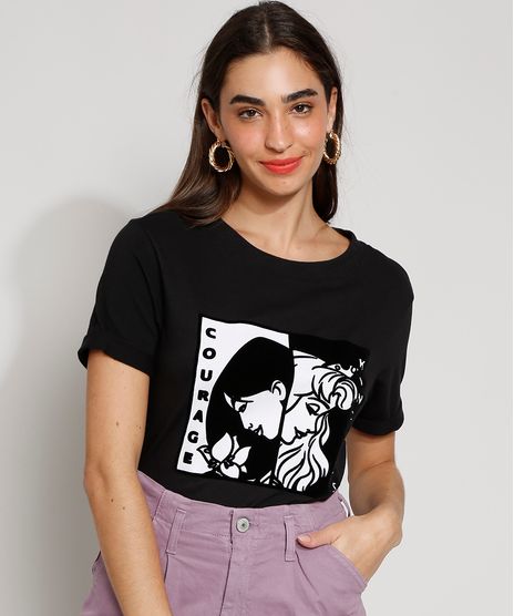 Camiseta-Feminina-Manga-Curta-Princesas-com-Bordado-Decote-Redondo-Preta-9982381-Preto_1