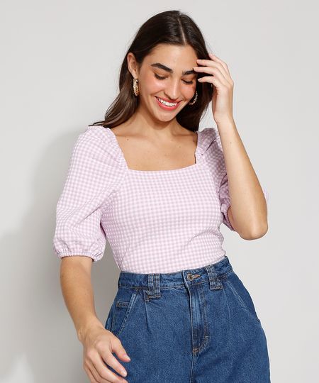 blusa vichy manga bufante