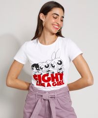 Camiseta-Feminina-Manga-Curta-As-Meninas-Superpoderosas--Fight-Like-a-Girl--Flocada-Decote-Redondo-Off-White-9979481-Off_White_1