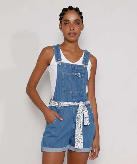 Jardineira-Jeans-Feminina-Mom-com-Lenco-Estampado-e-Barra-Dobrada-Azul-Medio-9985788-Azul_Medio_1