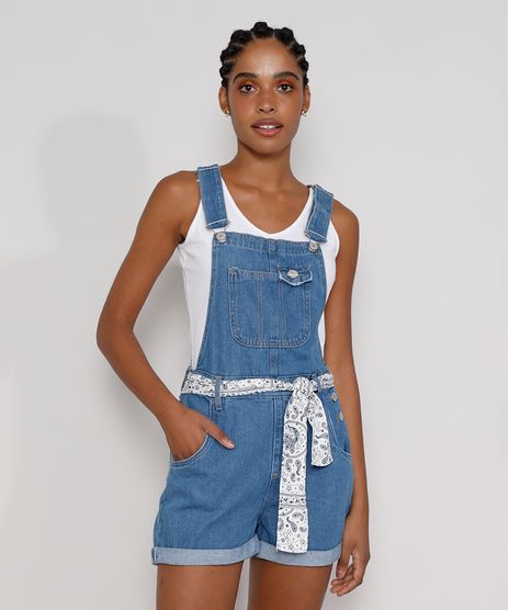 Jardineira-Jeans-Feminina-Mom-com-Lenco-Estampado-e-Barra-Dobrada-Azul-Medio-9985788-Azul_Medio_1
