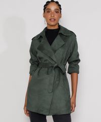 Casaco-Trench-Coat-de-Suede-Feminino-Transpassado-com-Bolsos-e-Faixa-para-Amarrar-Verde-Militar-9825172-Verde_Militar_1