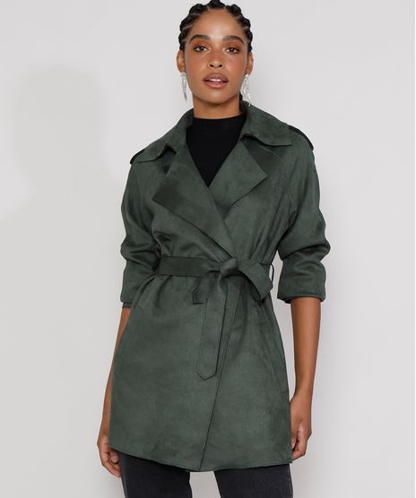Casaco-Trench-Coat-de-Suede-Feminino-Transpassado-com-Bolsos-e-Faixa-para-Amarrar-Verde-Militar-9825172-Verde_Militar_1