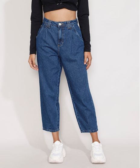 Calca-Jeans-Feminina-Baggy-Cintura-Super-Alta-com-Pregas-Azul-Medio-9978128-Azul_Medio_1