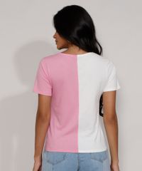 Camiseta-Feminina-Manga-Curta-Bicolor-Decote-Redondo-Rosa-9981697-Rosa_2