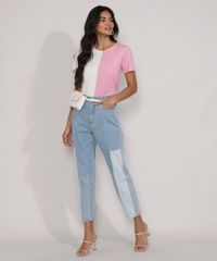 Camiseta-Feminina-Manga-Curta-Bicolor-Decote-Redondo-Rosa-9981697-Rosa_3