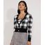 Cardigan-Feminino-de-Trico-Estampado-Xadrez-Vichy-Cropped-Decote-V-Preto-9985147-Preto_1