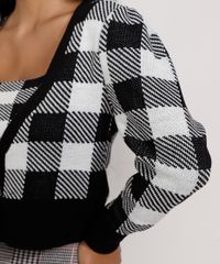 Cardigan-Feminino-de-Trico-Estampado-Xadrez-Vichy-Cropped-Decote-V-Preto-9985147-Preto_6