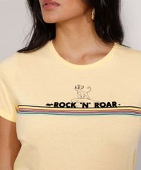 Camiseta-Feminina-Manga-Curta-Simba-O-Rei-Leao--Rock--N--Roar--Flocada-Decote-Redondo-Amarela-9979605-Amarelo_2