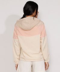 Jaqueta-Corta-Vento-de-Nylon-Feminina-Color-Block-com-Bolsos-e-Capuz-Bege-9971745-Bege_2