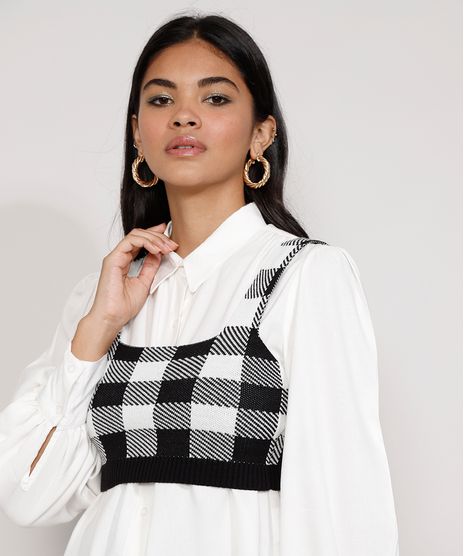 Top-Cropped-Feminino-Estampado-Xadrez-Vichy-Alca-Larga-Decote-Reto-Preto-9985148-Preto_1