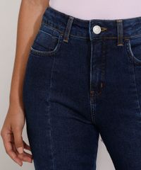 Calca-Jeans-Feminina-Flare-Cintura-Super-Alta-com-Fenda-Azul-Escuro-9985799-Azul_Escuro_5