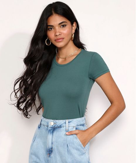 Camiseta-Feminina-Basica-Manga-Curta-Decote-Redondo-Verde-Escuro-9647678-Verde_Escuro_1