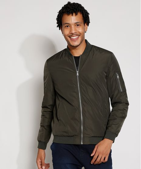 Jaqueta-Bomber-de-Nylon-Masculina-Acolchoada-com-Bolsos-Verde-Escuro-9973805-Verde_Escuro_1