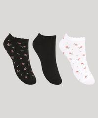 Kit-de-3-Meias-Femininas-Cano-Baixo-Estampadas-Floral-Preto-9976577-Preto_1