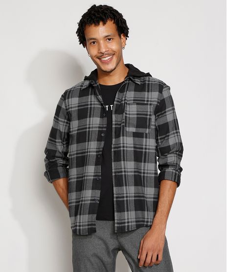 Camisa-de-Flanela-Masculina-Tradicional-Estampada-Xadrez-com-Capuz-Manga-Longa-Cinza-9974021-Cinza_1