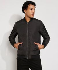 Jaqueta-Bomber-de-Nylon-Masculina-Acolchoada-com-Bolsos-Preta-9973805-Preto_1