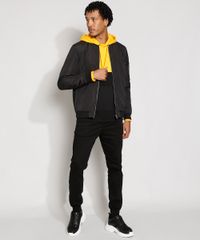 Jaqueta-Bomber-de-Nylon-Masculina-Acolchoada-com-Bolsos-Preta-9973805-Preto_3