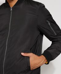 Jaqueta-Bomber-de-Nylon-Masculina-Acolchoada-com-Bolsos-Preta-9973805-Preto_4