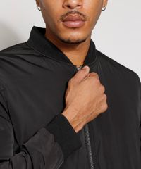Jaqueta-Bomber-de-Nylon-Masculina-Acolchoada-com-Bolsos-Preta-9973805-Preto_6
