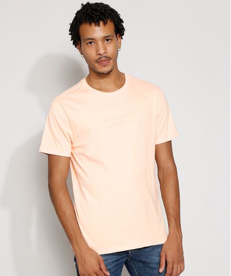 Camiseta-Masculina-Manga-Curta--No-Time-For-Fake-People--com-Bordado-Gola-Careca-Coral-9984651-Coral_1