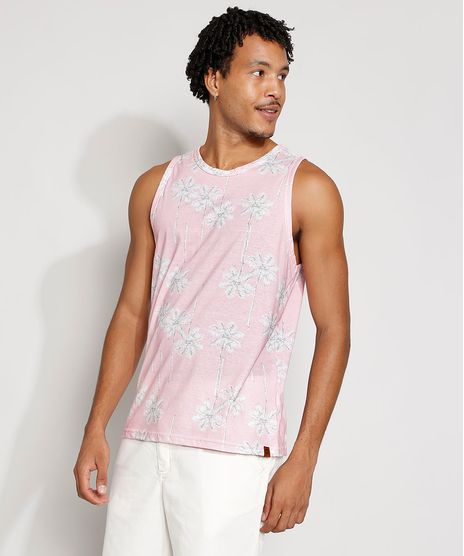 Regata-Masculina-Estampada-de-Coqueiros-Gola-Careca-Rosa-Claro-9970878-Rosa_Claro_1