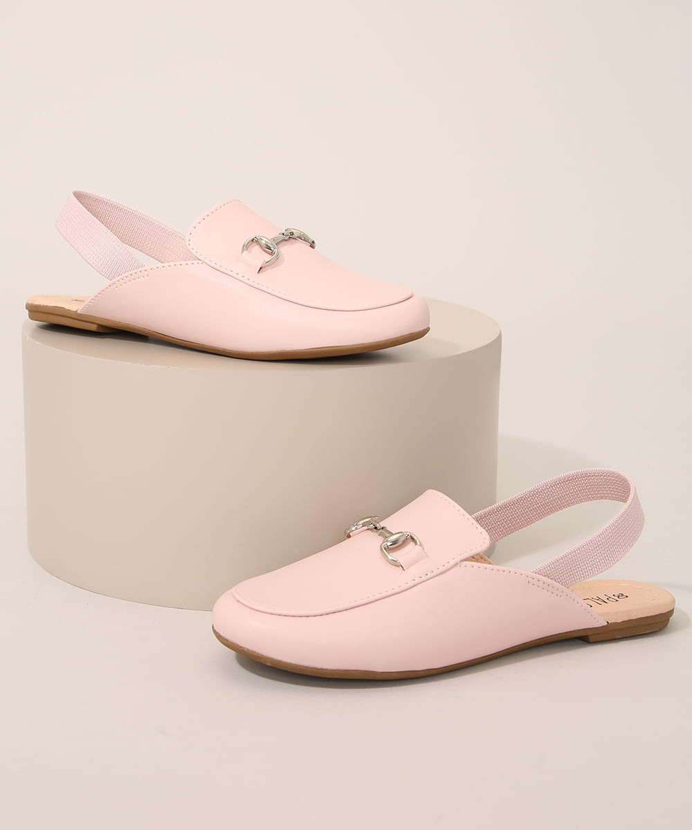 Mule Infantil com Fivela e Elástico Rosa