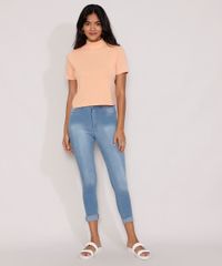 Blusa-Feminina-Basica-Manga-Curta-Gola-Alta-Laranja-Claro-9941595-Laranja_Claro_3