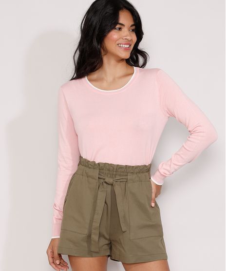 Sueter-de-Trico-Feminino-Basico-Bicolor-Decote-Redondo-Rosa-Claro-9325451-Rosa_Claro_1