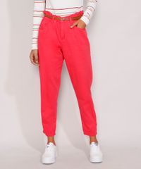 Calca-de-Sarja-Feminina-Clochard-Cintura-Alta-com-Cinto-Rosa-9984439-Rosa_1